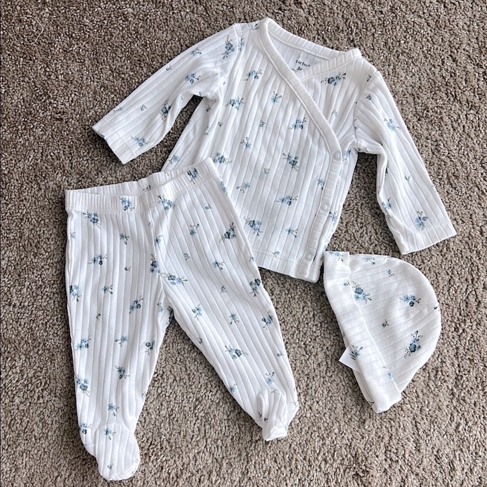 Carter's White and Blue Floral Kids Matching Set